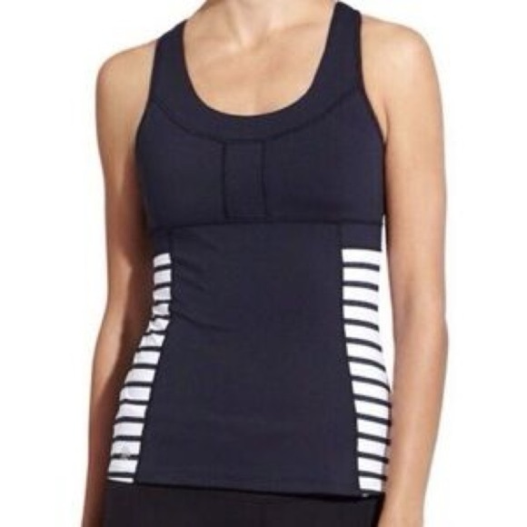 ATHLETA Navy White Striped Mesh Racerback Tank Top Size XL - Picture 1 of 9